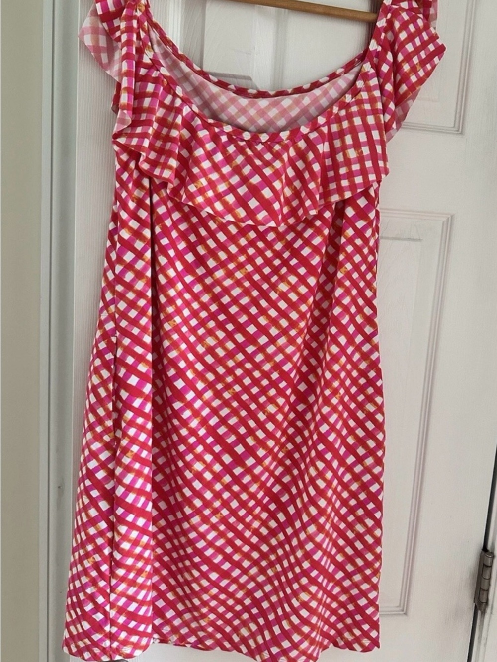 Gingham Ruffled Off-The-Shoulder Cover-Up Dress - Picture 4 of 5